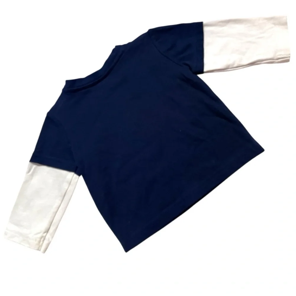Gymboree Boys 6-12M Long Sleeve Dino Layered Tee Navy Blue Dinosaur Shirt - Picture 3 of 5